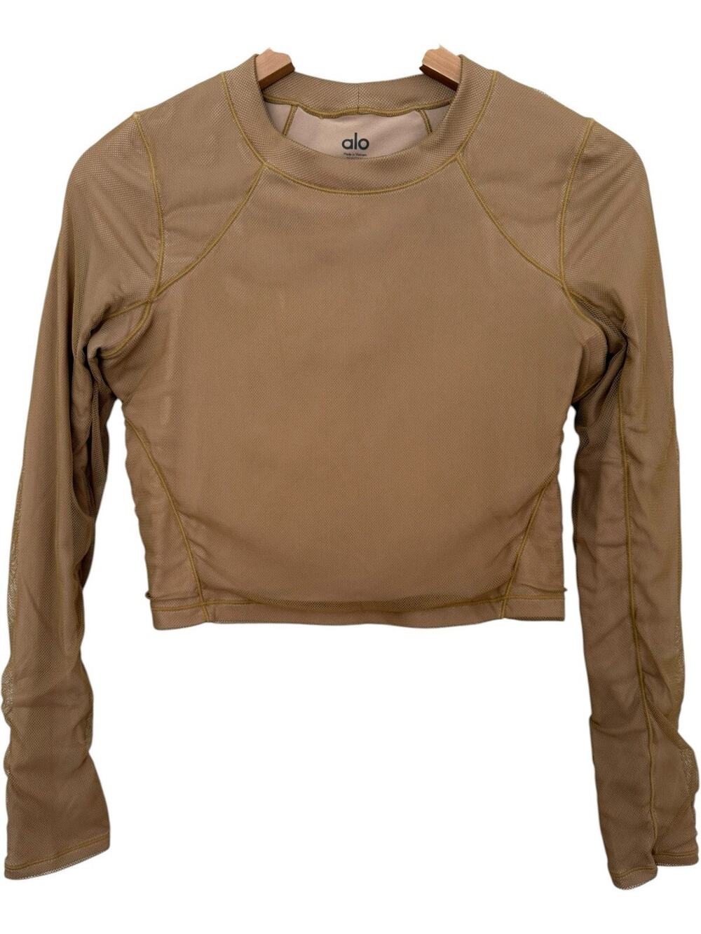 Alo Yoga Women's Vision Long Sleeve Caramel Mesh Moves Size M
